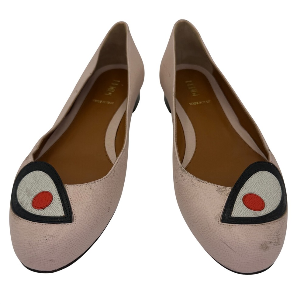 Fendi Bag Bugs Monster Eye Pink Saffiano Leather Ballet Flats Size 38 Italy - Picture 2 of 8